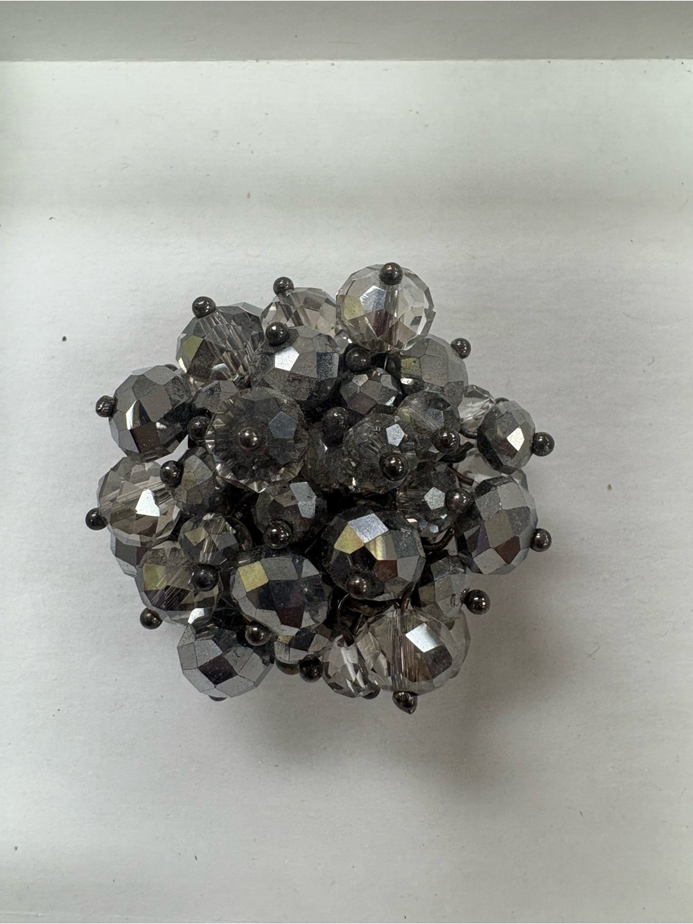 Faceted Smoky Gray Cluster Stretch Ring